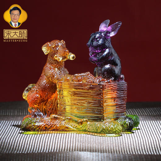 集雅轩宋韶光大师2026年新款狗 狗兔同乐 琉璃摆件礼品 商品图2