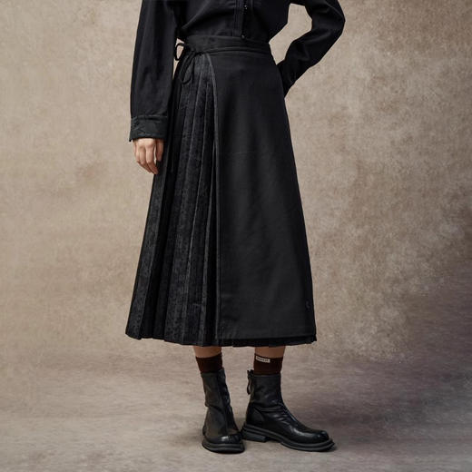 Famecoco新中式暗纹提花改良马面裙显瘦A字半身裙长款FAC8HB002 商品图0