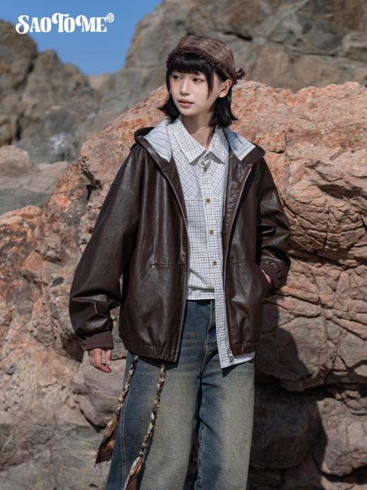 早乙女惠子saotome/STMWT13293/pu皮连帽开衫 商品图0