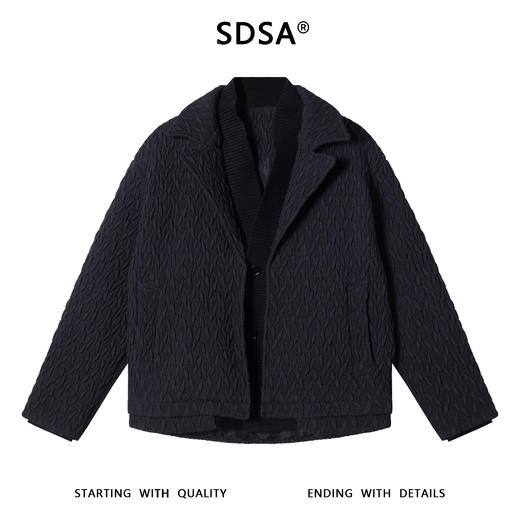 23938SDSA男士秋冬新款痞帅男装潮牌提花拼接假两件V领棉服外套时尚潮 商品图0
