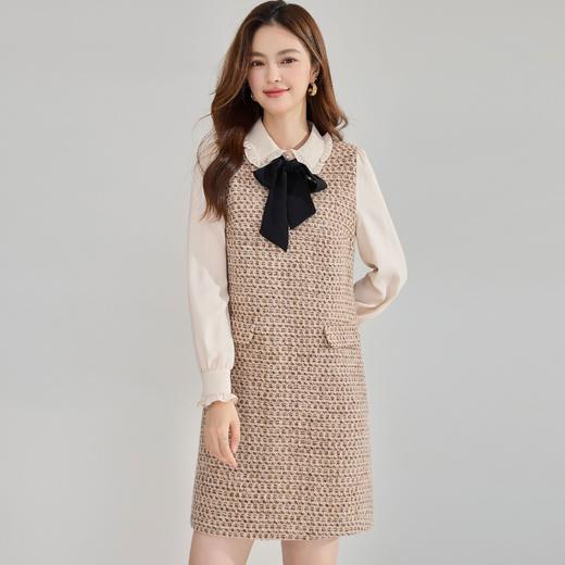 「高货sh」全新升级【铂金会员330/天猫439/差价109】(00526)洛诗琳法式气质拼接小香风连衣裙2025秋季假两件直筒裙 商品图3