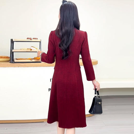 QYM 99H251-Y时尚气质连衣裙收腰假两件木耳边长袖裙 商品图2