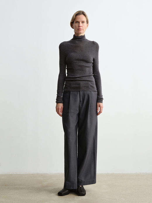 ROMI STUDIO“率性优雅”高克重内磨毛微弹高腰阔腿休闲裤 431KS050 商品图3