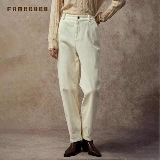 Famecoco通勤简约纯棉锥形休闲裤宽松显瘦窄版直筒裤FAC8GA035 商品图1