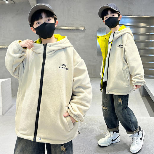 男童春秋外套两面穿儿童秋冬风衣加厚加绒中大童夹克冲锋衣潮 商品图3