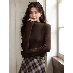 鹿向南「苏黎落叶」咖色修身内搭长袖T恤秋季新款简约休闲上衣女