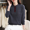MY-1248酒红色针织衫女秋冬新款撞色纽扣装饰V领毛衣复古风宽松打底上衣 商品缩略图3