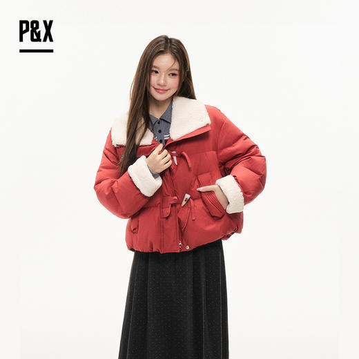P&X设计师女装2025冬季时尚翻领短款羽绒服825424073 红色 商品图2