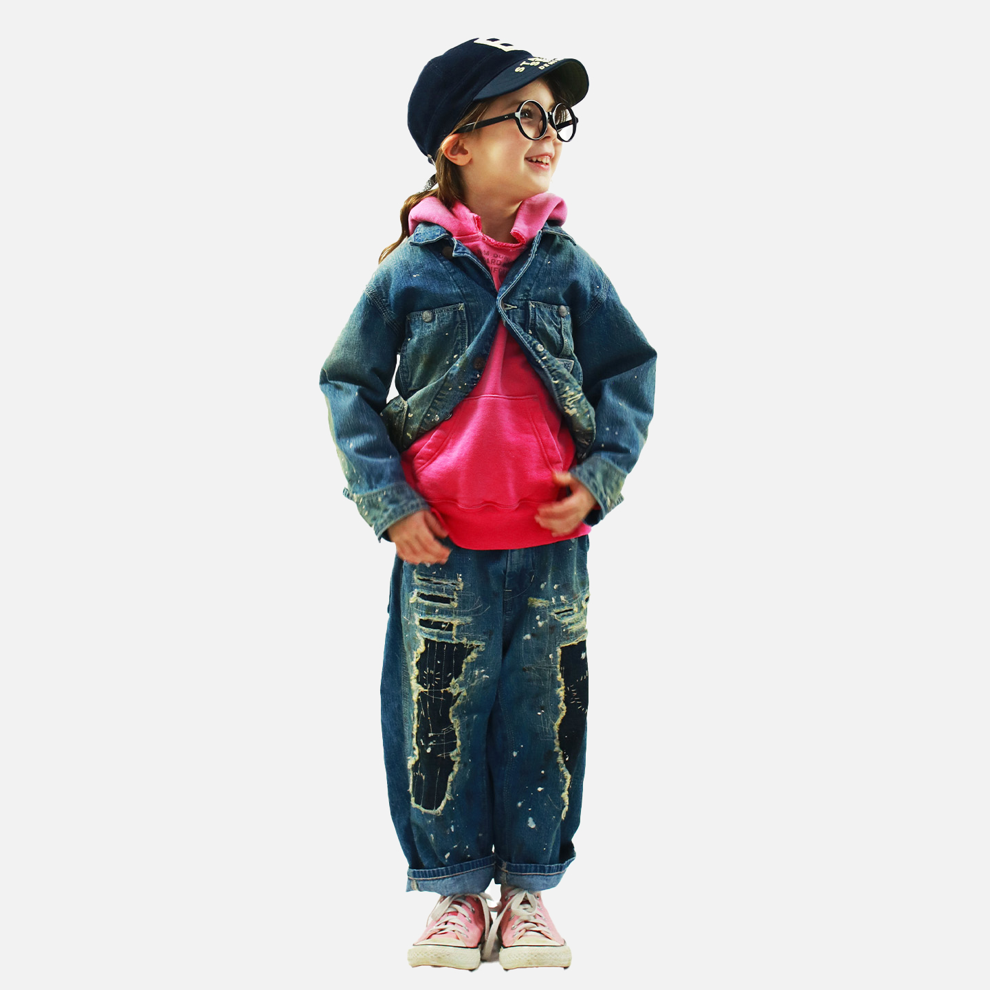 日本DD童装 DENIM DUNGAREE 8盎司丹宁牛仔做旧补丁休闲长裤