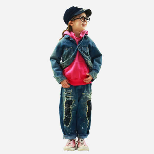 日本DD童装 DENIM DUNGAREE 8盎司丹宁牛仔做旧补丁休闲长裤 商品图0