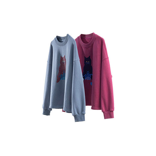 绽放656朵/猫猫卫衣·新款打毛衣的猫咪手绘印花抓毛长袖T恤卫衣 商品图4