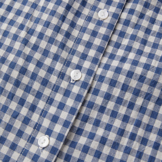 ROMI STUDIO“法式慵懒”蓝白格纹轻薄宽松圆领长袖衬衫 RWCRS64423 商品图4