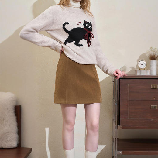 西遇复古麂皮绒半身裙女冬季新款百搭高腰显瘦A字包臀裙短裙V3755321 商品图2