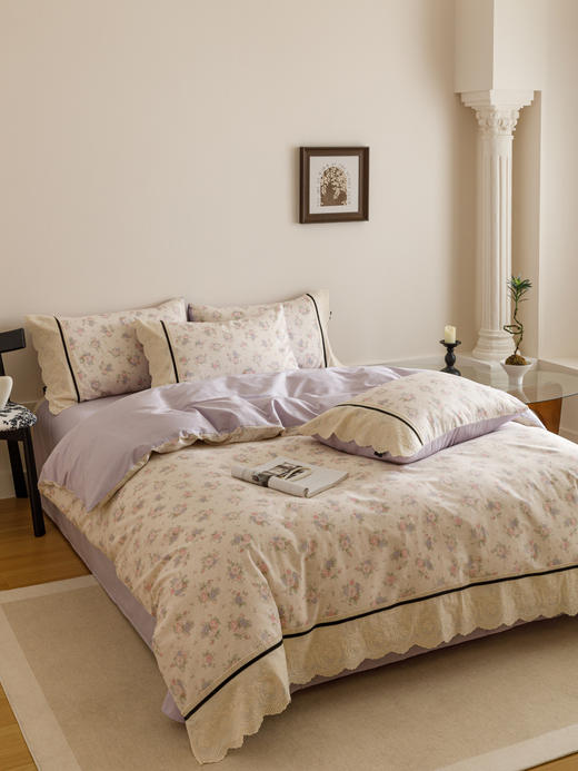 丝享全棉纯棉提花小法式镂空花边四件套卧室儿童成人通用 商品图1