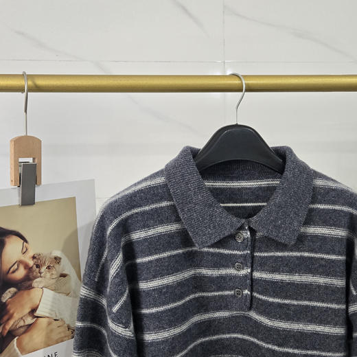 🌺【MOMOTIABIN翻领撞色条纹羊毛衫DBTHJZYMB2535】🌟解锁ins博主高级感穿搭密码🔑救命！⁩这件毛衣也太太太韩了吧！⁮ 随手一穿就是ins博主同款氛围感 商品图1