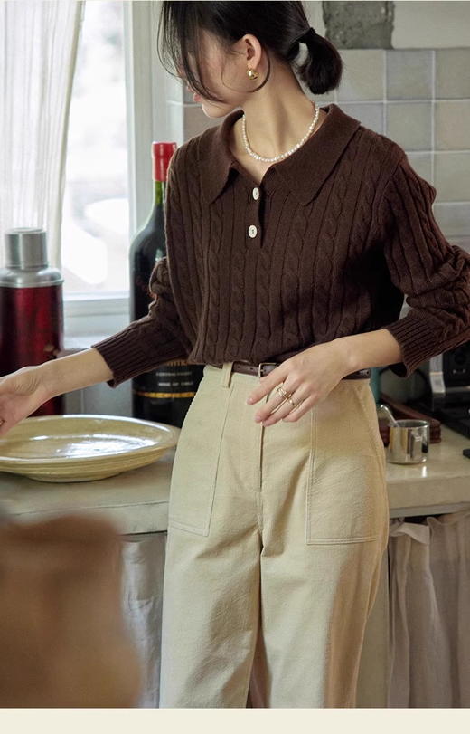 🌺【MOMOTIABIN纸片人麻花纽扣针织衫DBTHJZYMA921】✅秋冬作为内搭也是一jue👍设计感满满✅显瘦上衣，立现A4腰，前片的交叉纽扣设计 商品图1