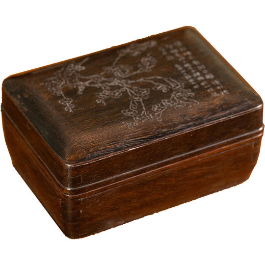 清	紫檀阴刻梅花诗文盖盒 商品图5