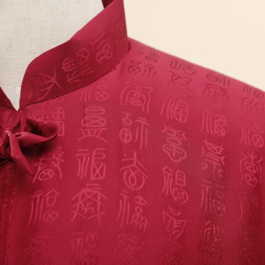 【福天华】寿服男棉套“百福图”（紫红）百年工艺寿衣 商品图4