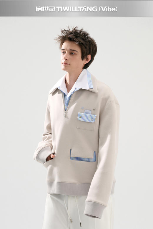 启世录TIWLLTANG“温域空镜”异序条纹学院漫游型格轨迹拼接卫衣 商品图5