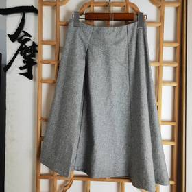 仅一件！【断码清仓】立体裁剪高腰显瘦A字大摆灰色毛呢半身裙ZFYY018