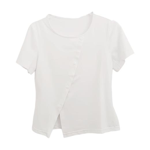 VIVIAN LIU薇薇安刘D2457310 夏季新款圆领斜排纽扣短袖针织T恤 商品图4