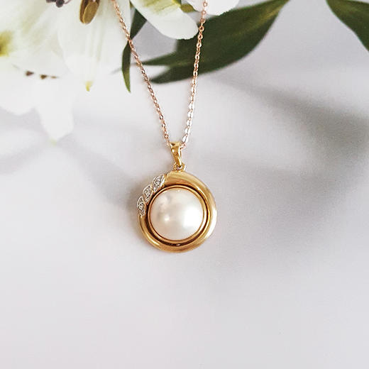 【天然正品】AU585镶钻镶天然近完美约12.2MM海水马贝珠吊坠项链链长：45CM女士051025NJ28现售价：3680 商品图2