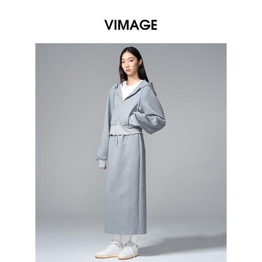 VIMAGE纬漫纪时尚简约松紧腰撞色系带设计秋冬新款半裙V2406115 商品图1