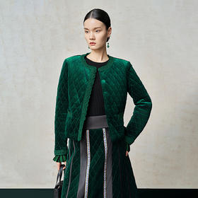 【林栖设计小店】丝绒棉衣手钩花边钉珠2025秋冬新款外套上衣1954045