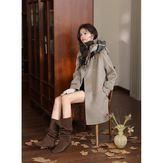 鹿向南「都市画报」高级感驼色毛呢外套女秋冬新款气质中长款大衣 商品图4