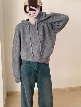 【YW】无忧购 【甄选】韩系秋冬抽绳连帽设计感卫衣针织衫宽松慵懒套头女式毛衣 412-17（截单后3-5天发货）