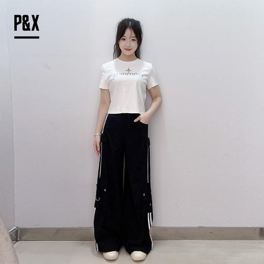 P&X设计师女装春夏秋街头休闲裤高街梭织休闲长裤824109803 黑色 商品图3
