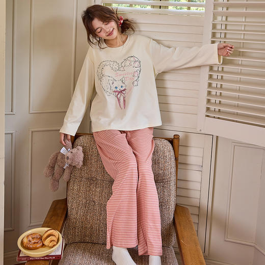 自然醒清甜牛奶丝家居服女款套头（带胸垫）睡衣春秋季长袖长裤卡通可爱宽松套装新款女士冬天家居服QH 商品图7