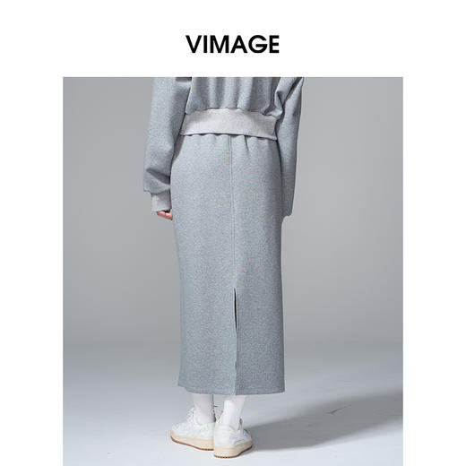 VIMAGE纬漫纪时尚简约松紧腰撞色系带设计秋冬新款半裙V2406115 商品图4