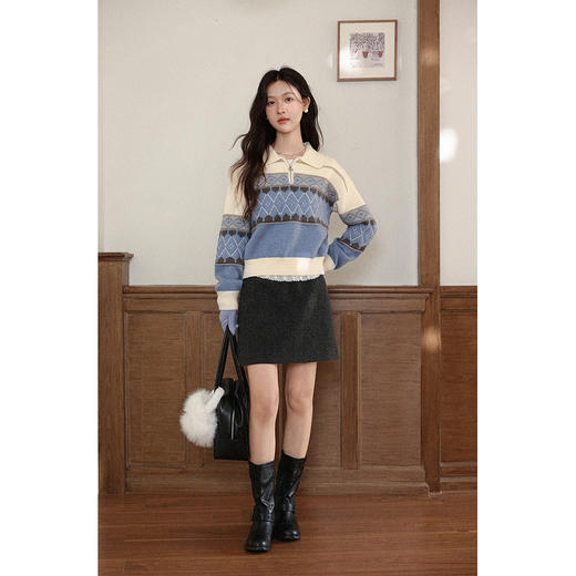 鹿向南「蜜糖信笺」法式气质费尔岛毛衣女秋慵懒漂亮独特短款上衣 商品图2