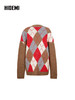 HIDEMI 进口澳洲美利奴羊毛复古菱形撞色粗针加厚开衫毛衣 棕红拼色 商品缩略图7