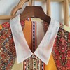 仅一件！【低价清仓】L码 民族风花纹拼接条纹无袖翻领桑蚕丝上衣ZFYY019 商品缩略图2