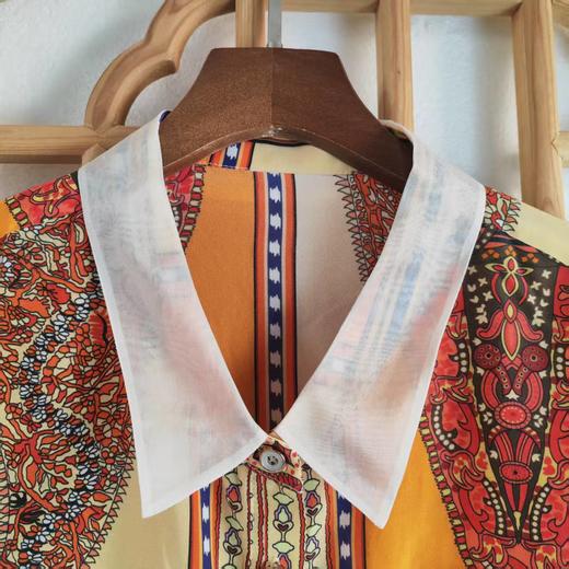 仅一件！【低价清仓】L码 民族风花纹拼接条纹无袖翻领桑蚕丝上衣ZFYY019 商品图2