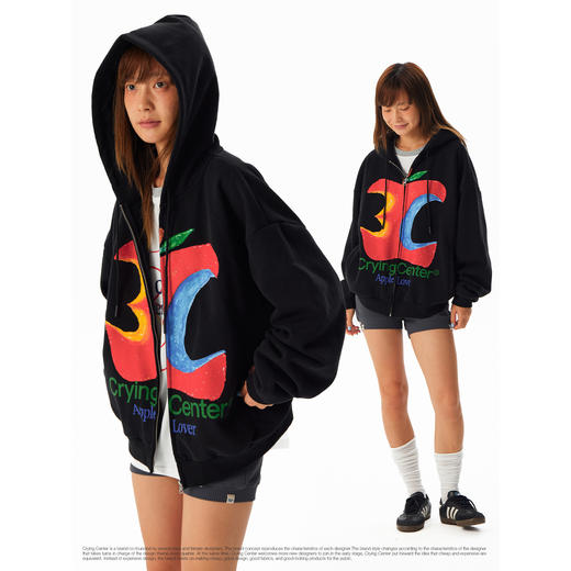 CryingCenter 摇粒绒底3c苹果拉链女款短卫衣 男女同款 哭喊中心 商品图3