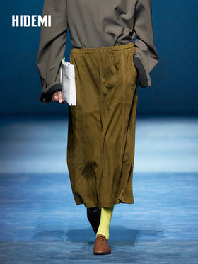 HIDEMI 大秀款进口西班牙羊麂皮松紧腰伞状半身长裙皮裙
