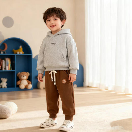 【59.9元2条】贝舒嘉儿童秋冬季加绒加厚外穿卫裤中小童宝宝冬季羊驼绒束脚裤90-150 商品图0