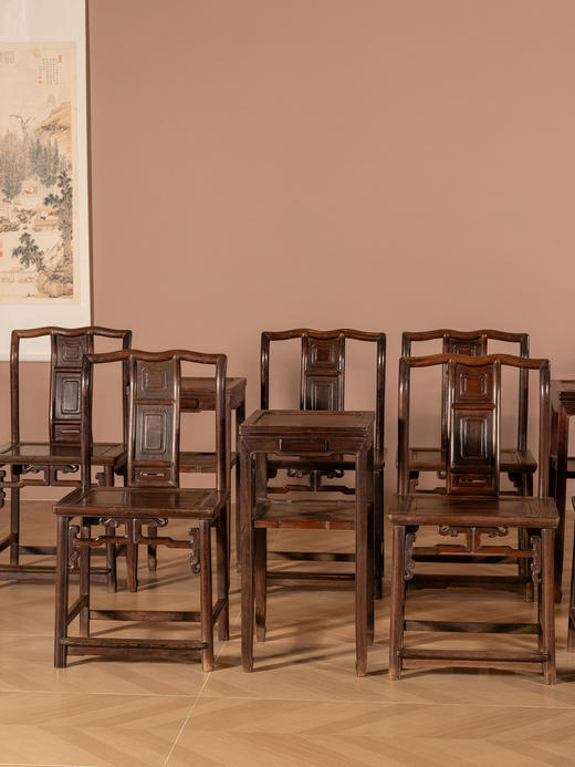 清	红木三攒靠背椅成堂（八椅四几） 商品图1