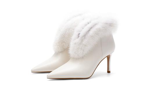 诺贝达秋冬尖头细跟女靴2025新款气质时装靴保暖毛毛短靴RA254320 商品图1