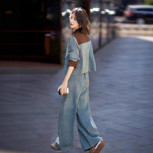 新中式牛仔套装，时尚洋气蕾丝拼接外套两件套HR-XPH5892 商品图3