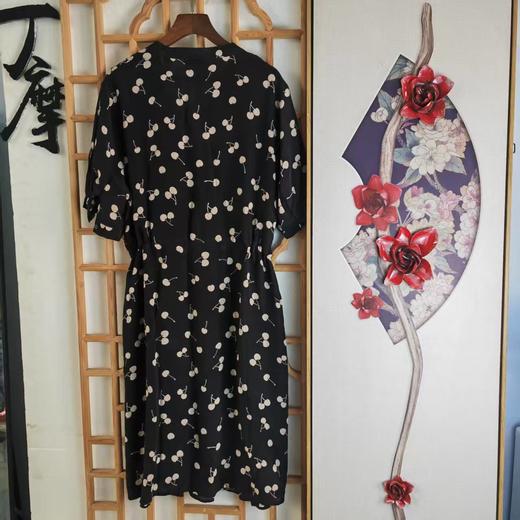 仅一件！【低价清仓】L码 樱桃印花桑蚕丝减龄系带收腰显瘦连衣裙ZFYY020 商品图1