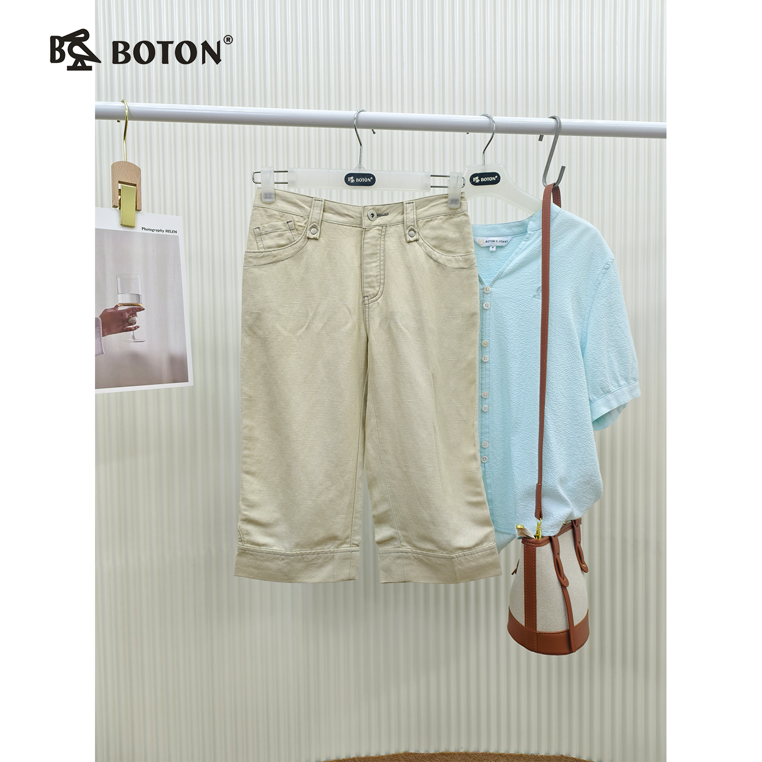 【第2件半价！尾货清仓不退换】波顿女士低腰麻棉中裤透气舒适夏季百搭休闲裤LE313