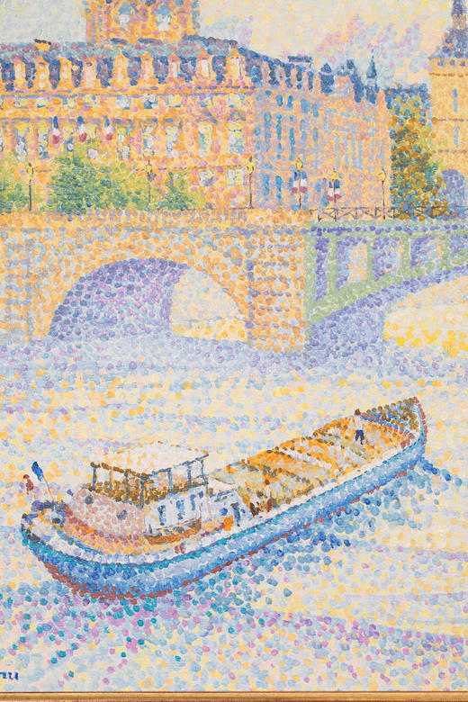 独角鹿西洋古董20世纪法国现代点彩画派名家Yvonne Canu签名创作风景主题布面油画《巴黎塞纳河畔》 商品图8