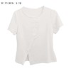 VIVIAN LIU薇薇安刘D2457310 夏季新款圆领斜排纽扣短袖针织T恤 商品缩略图0