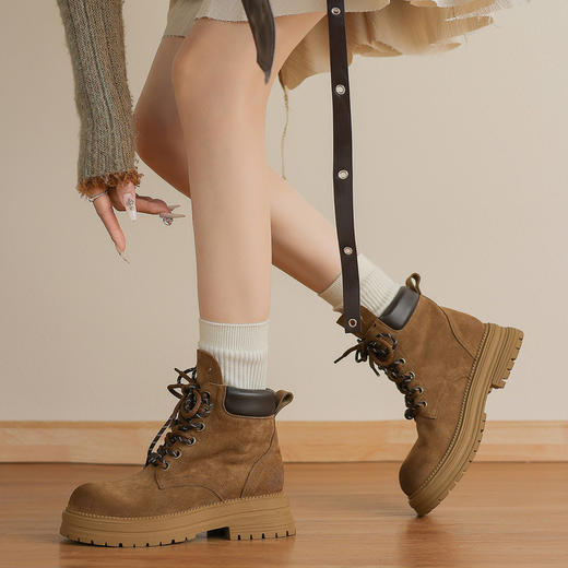 磨砂马丁靴！2025年秋季厚底系带英伦风复古大黄靴增高秋冬季！ 商品图1