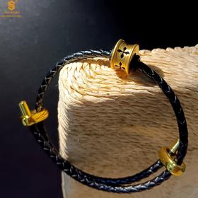  【品牌授权】【香港周六福】黄金钻石首饰 （信念）酷黑珐琅手绘转运珠情侣手绳