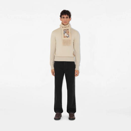 【二】BURBERRY 巴宝莉 中性马术骑士徽标格纹标签羊绒围巾 米色 8103995 A4186 商品图4